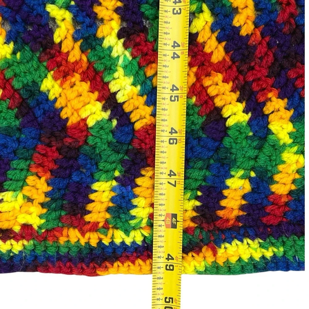 Rainbow Chevron Afghan Blanket 60x49 VTG boho Handmade Crochet Colorful Throw